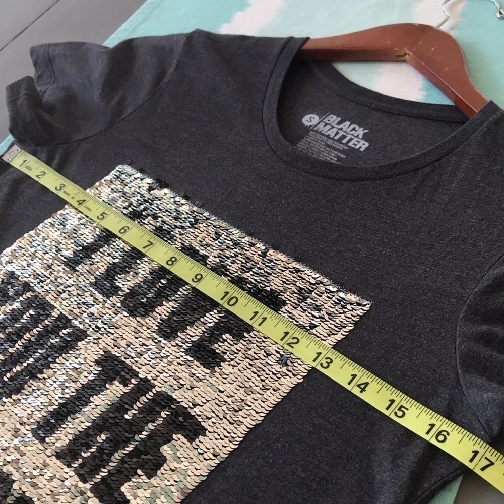 Black Matter Reversible Sequin Graphic Tee “I Love You The Most / Least” - Picture 6 of 7
